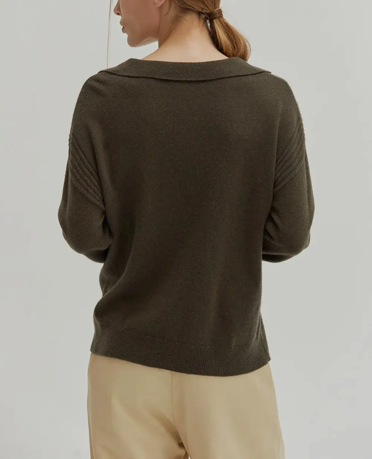 Maline Cashmere Softened Collared Sweater Top In Olive ONLY 2 LEFT!
