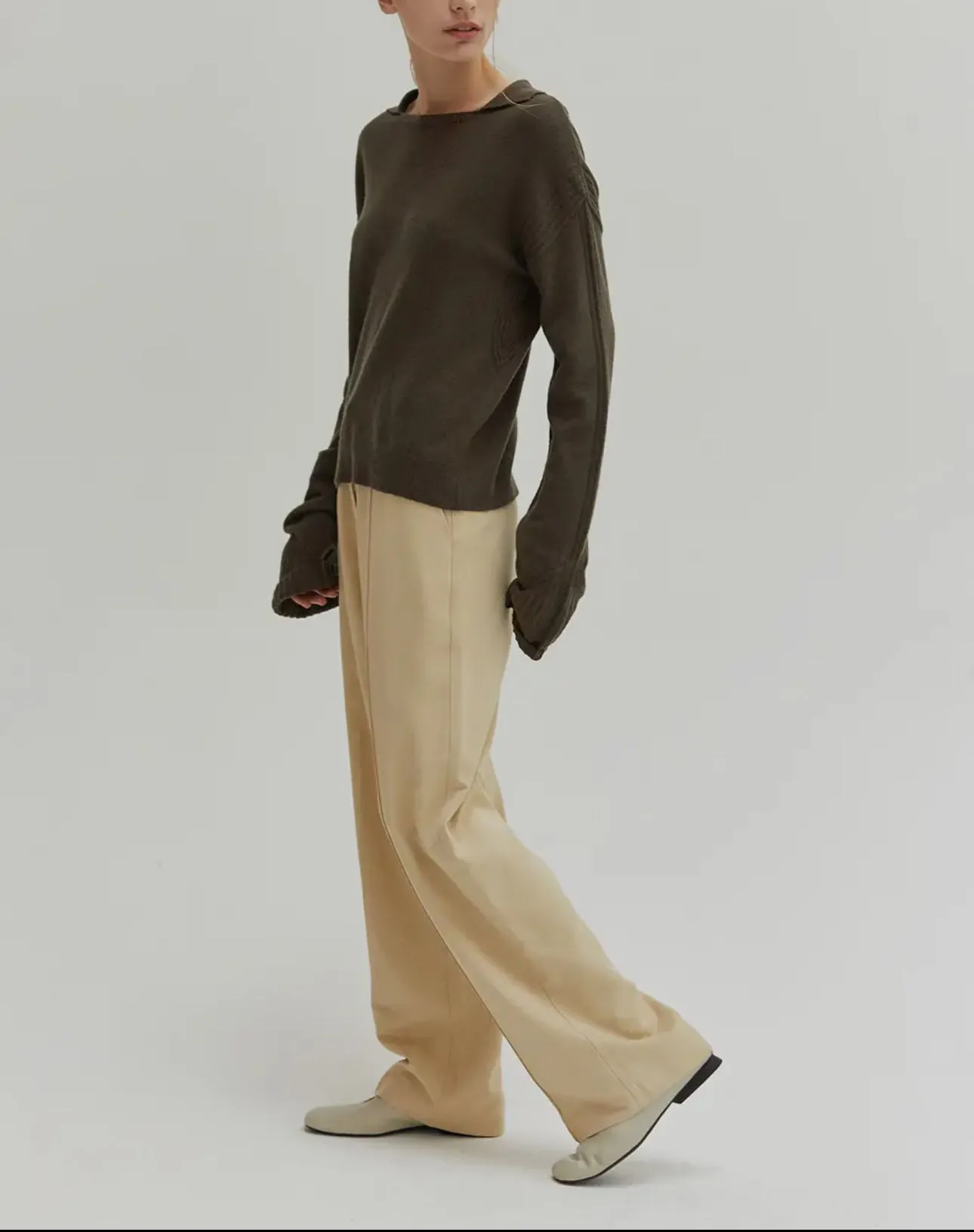 Maline Cashmere Softened Collared Sweater Top In Olive ONLY 2 LEFT!