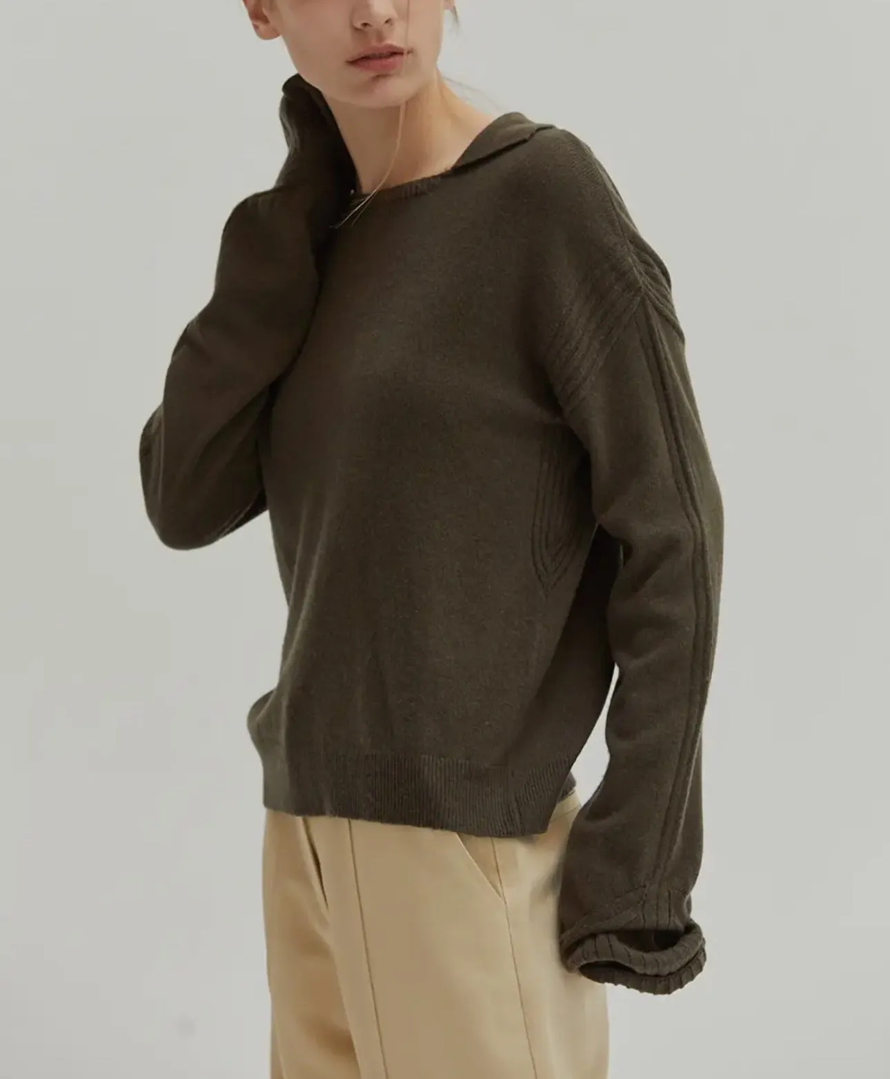 Maline Cashmere Softened Collared Sweater Top In Olive ONLY 2 LEFT!