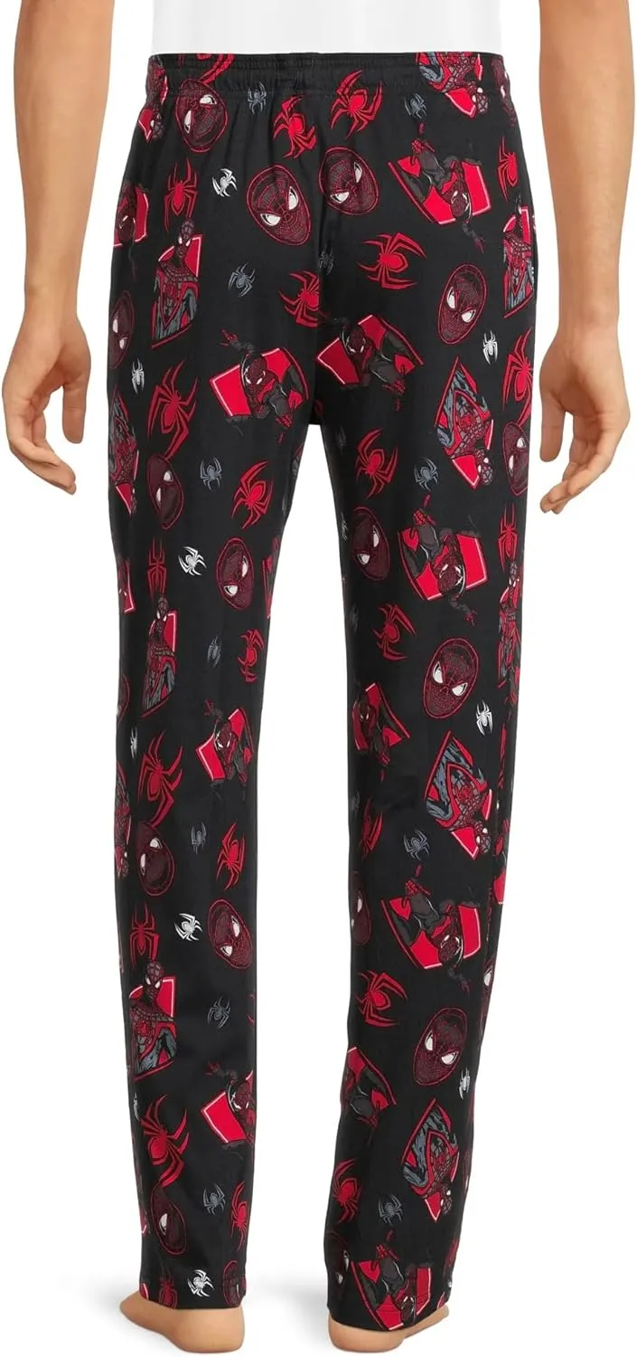 Marvel Spider-Man Men's Miles Morales Mask Allover Print Adult Sleep Bottoms Pajama Pants