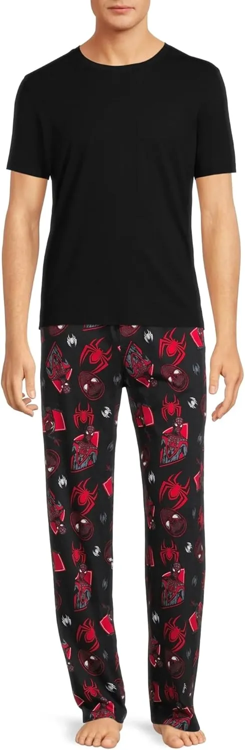 Marvel Spider-Man Men's Miles Morales Mask Allover Print Adult Sleep Bottoms Pajama Pants