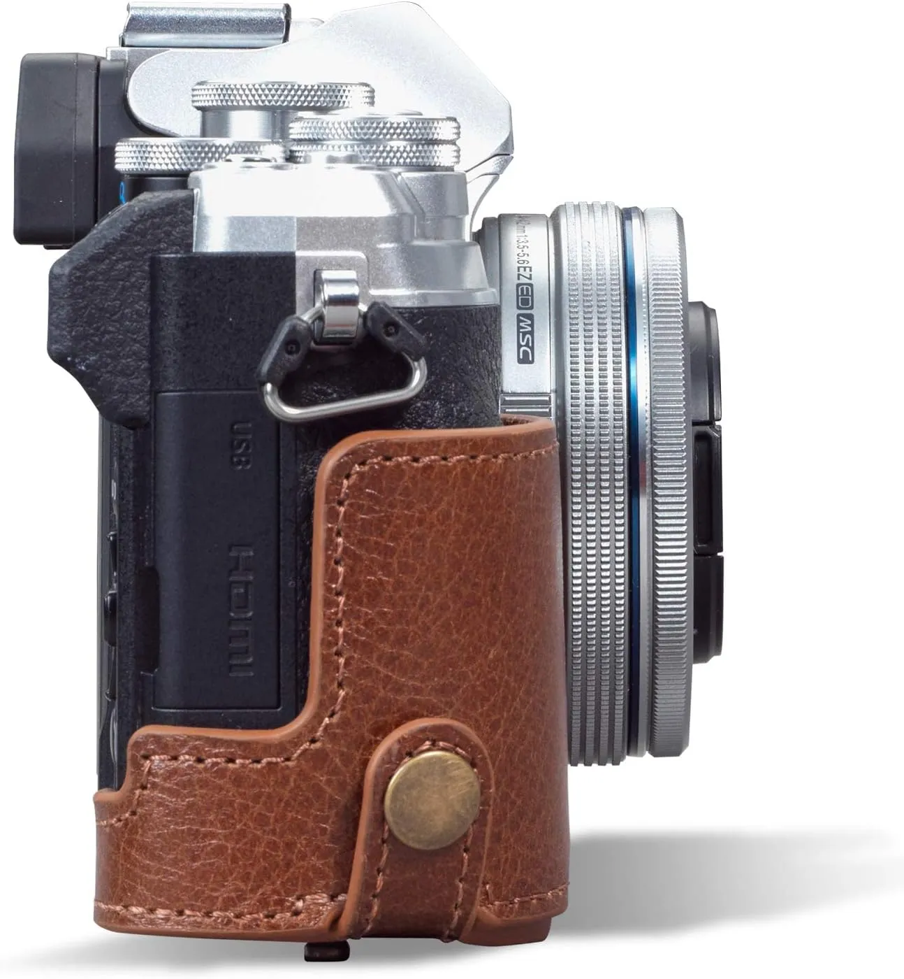 MegaGear Ever Ready Genuine Leather Camera Half Case compatible with Olympus OM-D E-M10 Mark IV