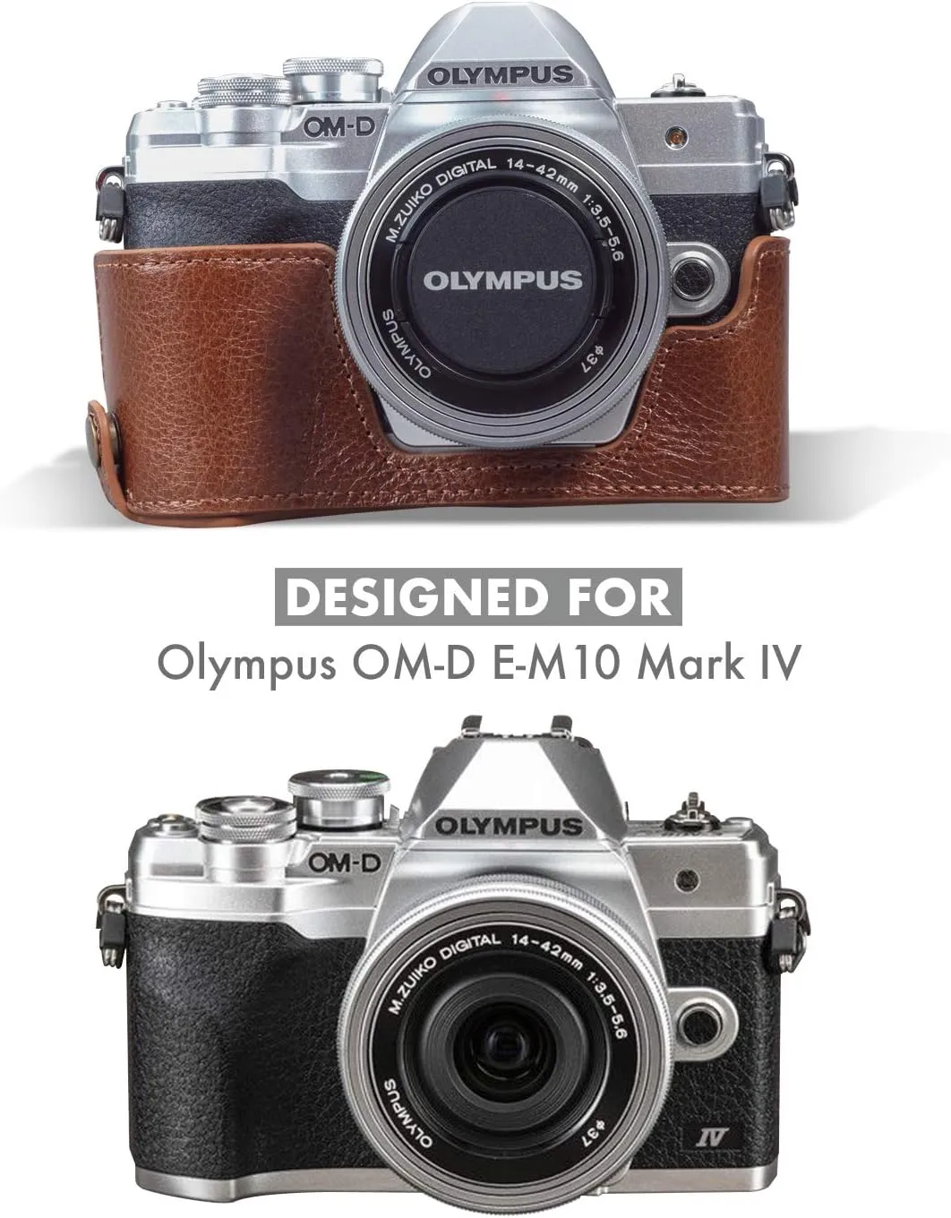 MegaGear Ever Ready Genuine Leather Camera Half Case compatible with Olympus OM-D E-M10 Mark IV