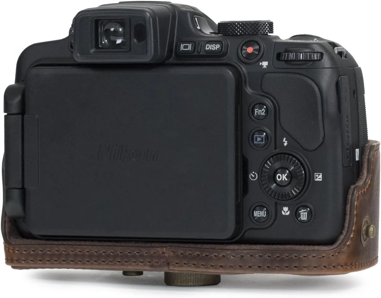 MegaGear Nikon Coolpix B700 Ever Ready Leather Camera Case and Strap - Dark Brown - MG921