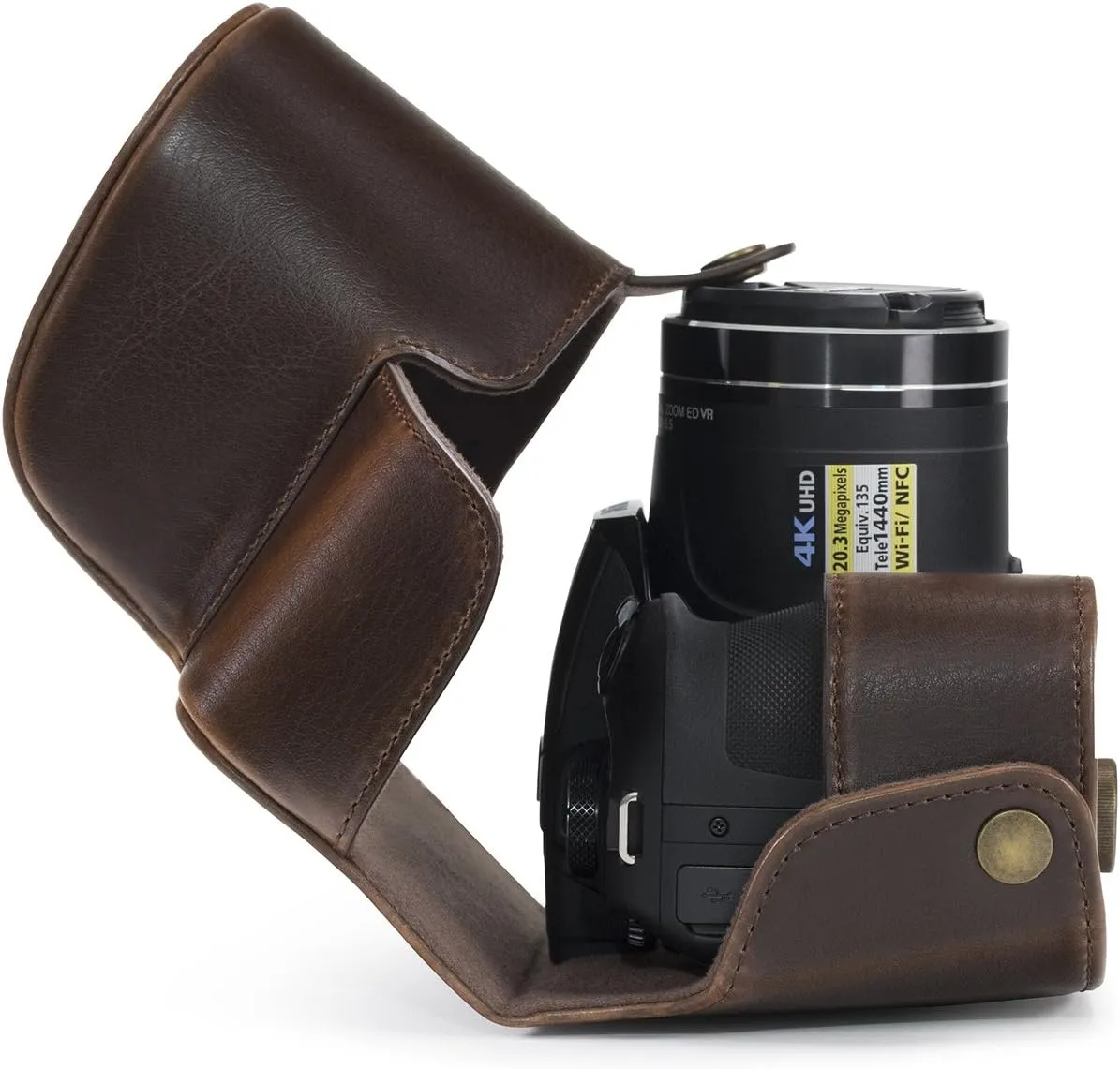 MegaGear Nikon Coolpix B700 Ever Ready Leather Camera Case and Strap - Dark Brown - MG921