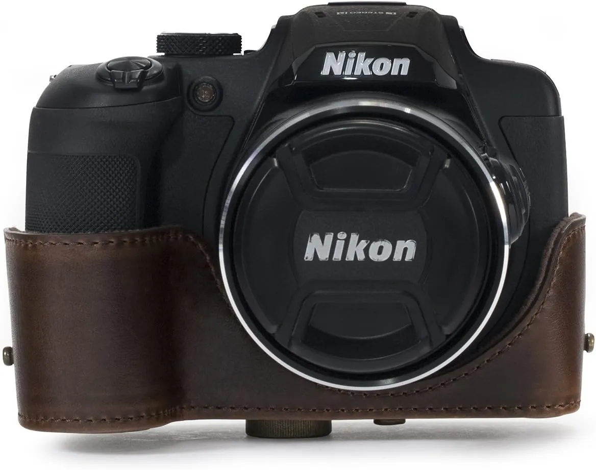 MegaGear Nikon Coolpix B700 Ever Ready Leather Camera Case and Strap - Dark Brown - MG921