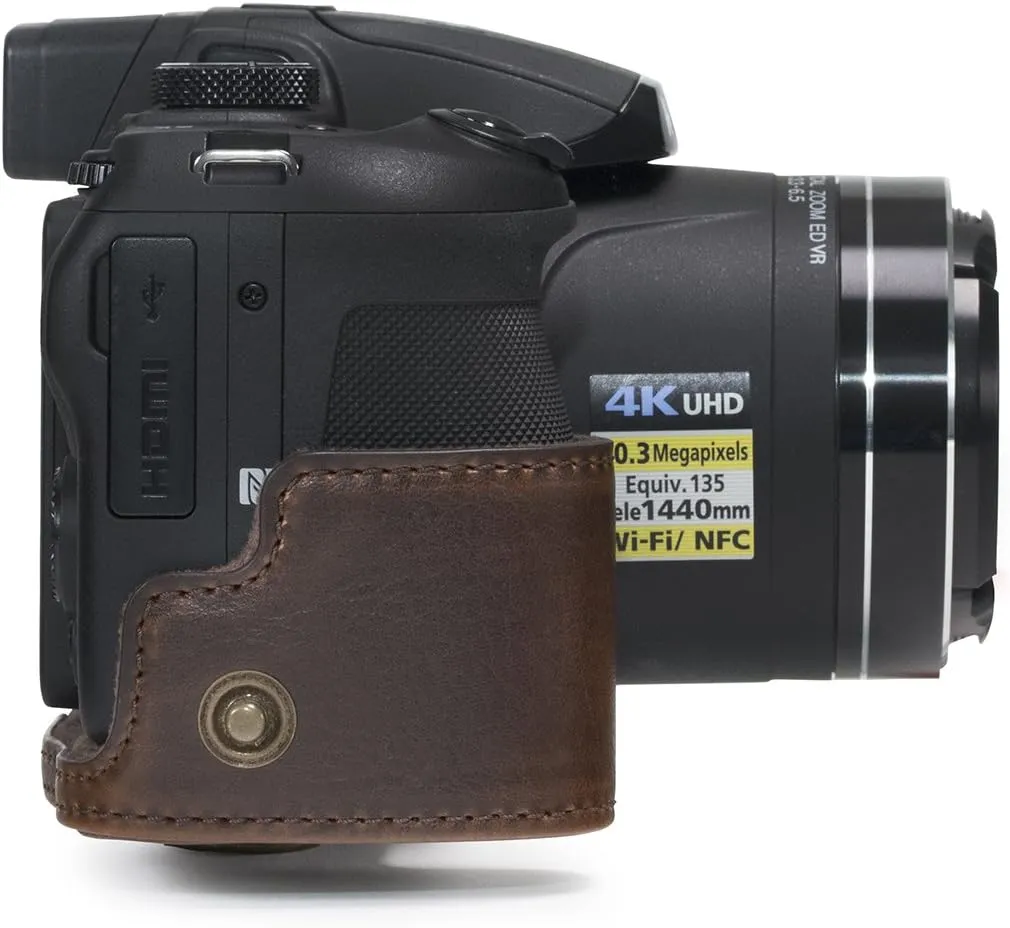 MegaGear Nikon Coolpix B700 Ever Ready Leather Camera Case and Strap - Dark Brown - MG921