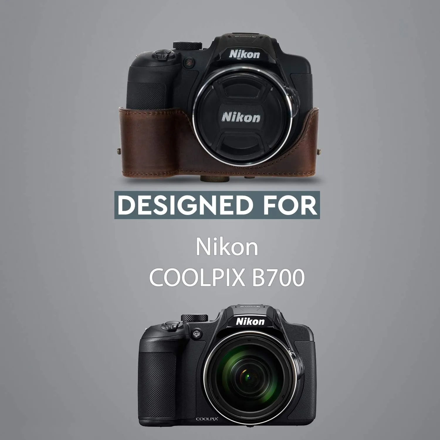 MegaGear Nikon Coolpix B700 Ever Ready Leather Camera Case and Strap - Dark Brown - MG921