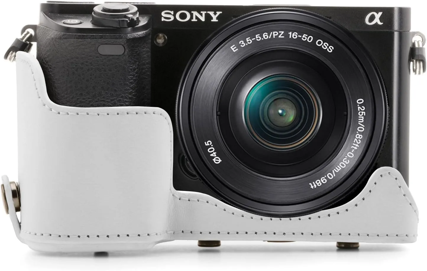 MegaGear Sony Alpha A6300, A6000 (16-50 MM) Ever Ready Leather Camera Case With Strap - White - MG864