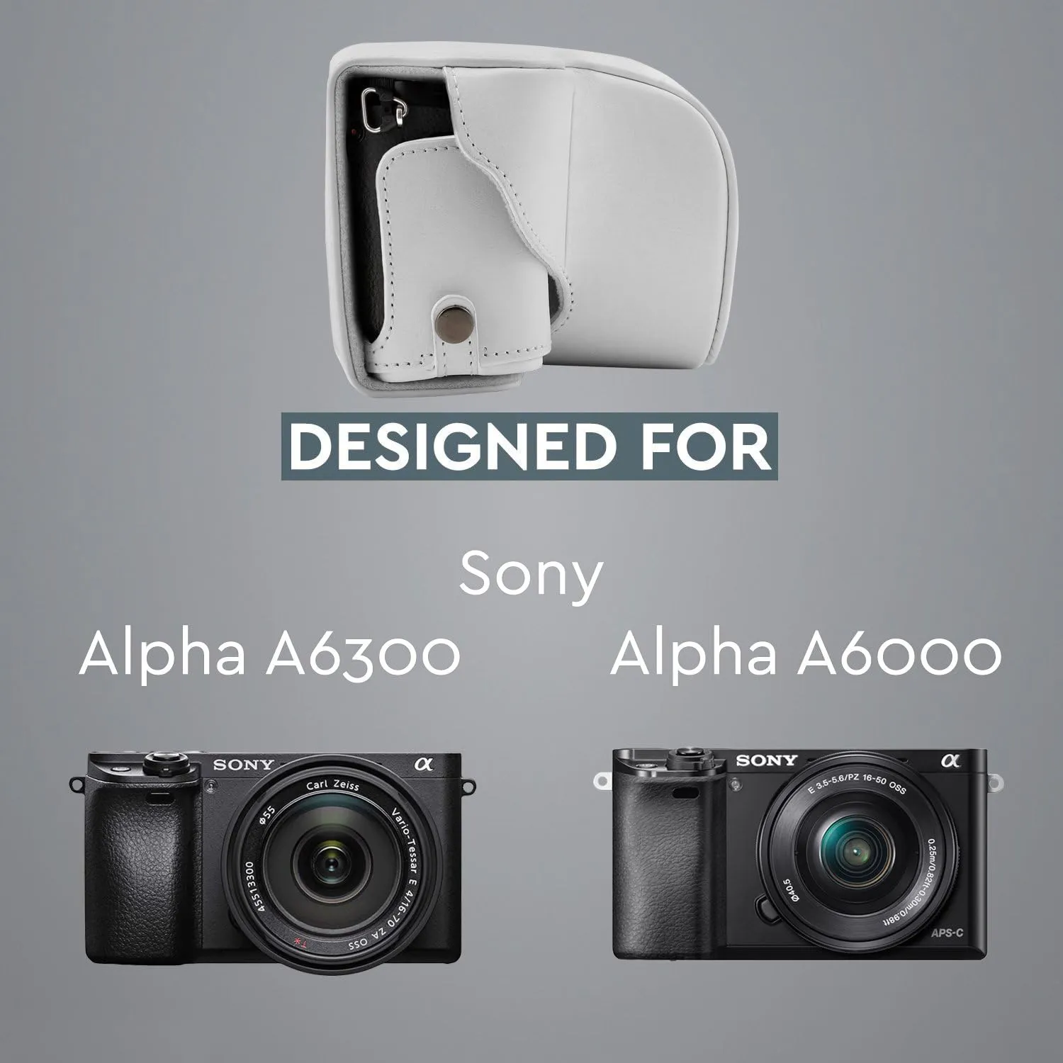 MegaGear Sony Alpha A6300, A6000 (16-50 MM) Ever Ready Leather Camera Case With Strap - White - MG864