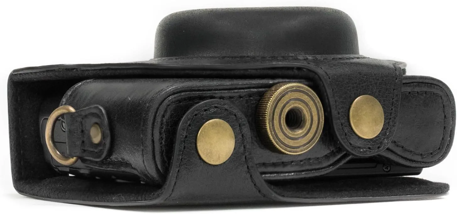 MegaGear Sony Cyber-Shot DSC-RX100 VI, V, IV Genuine Leather Camera Case with Strap - Black