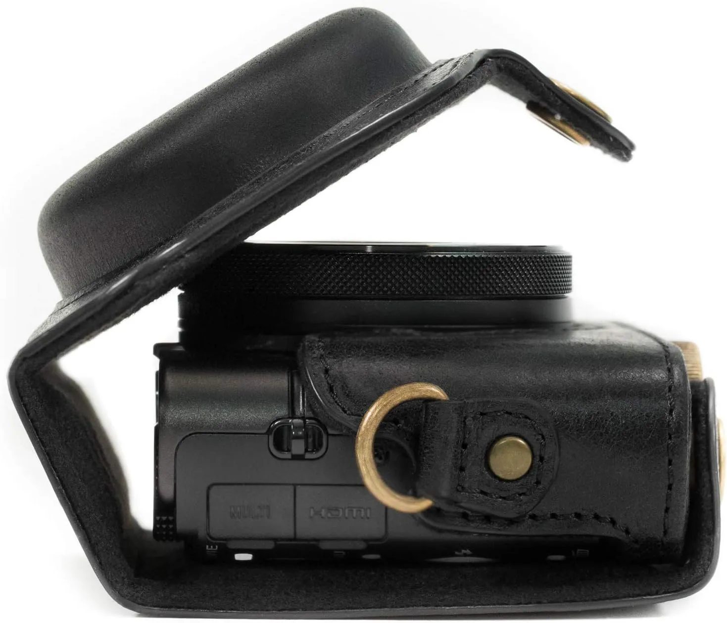 MegaGear Sony Cyber-Shot DSC-RX100 VI, V, IV Genuine Leather Camera Case with Strap - Black