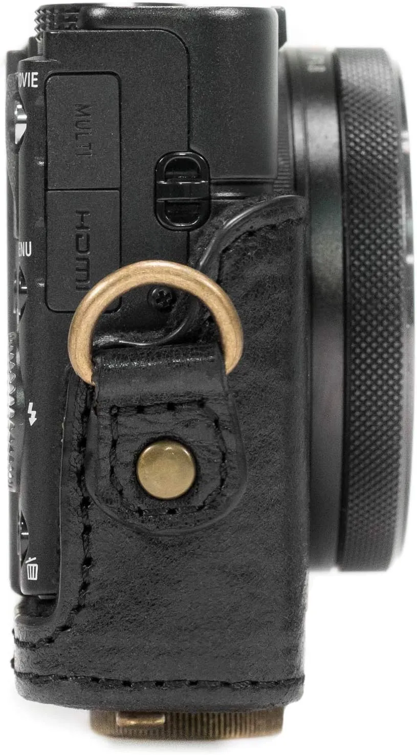 MegaGear Sony Cyber-Shot DSC-RX100 VI, V, IV Genuine Leather Camera Case with Strap - Black