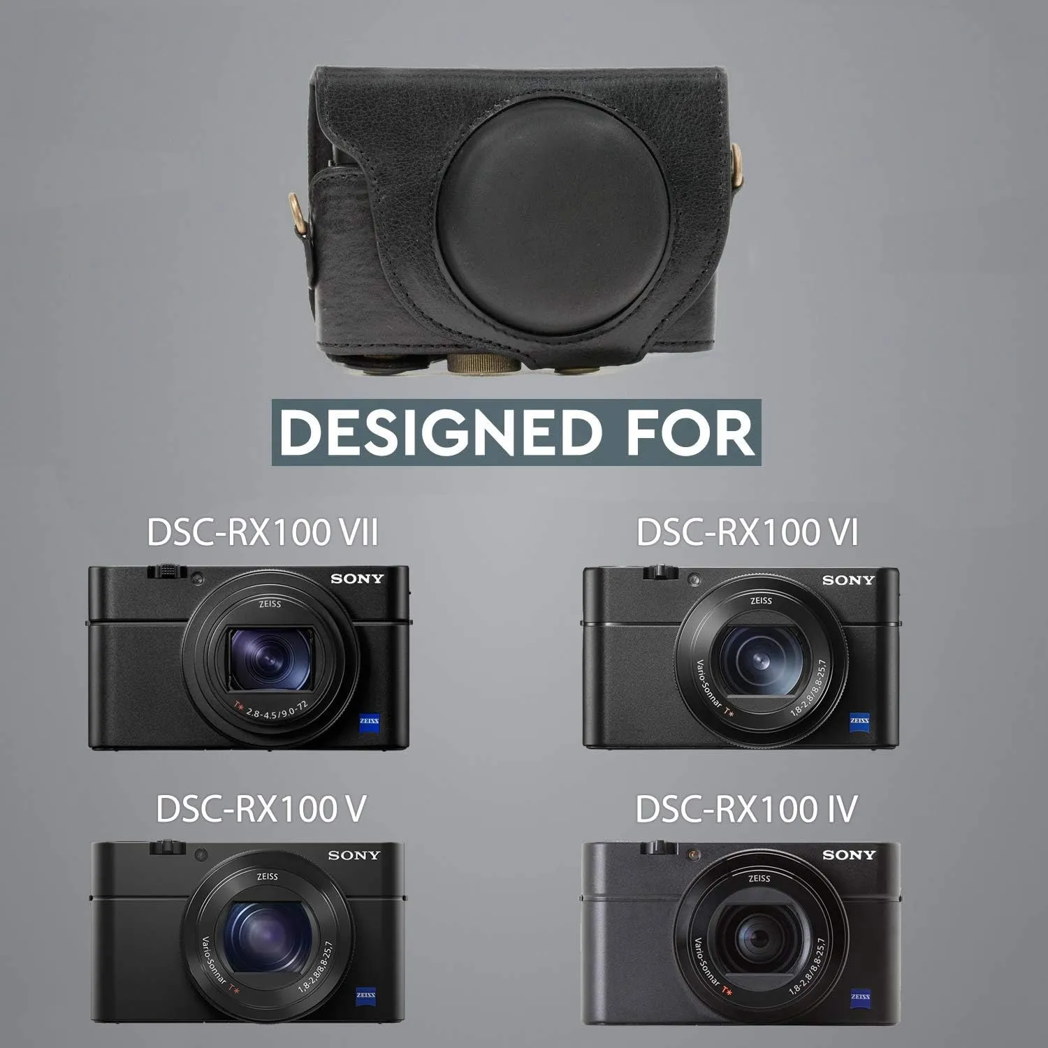 MegaGear Sony Cyber-Shot DSC-RX100 VI, V, IV Genuine Leather Camera Case with Strap - Black