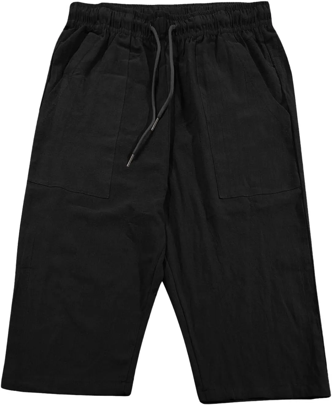 Men's Beach Long Shorts Below Knee Pocketed Joggers Loose Fit 3/4 Summer Cropped Trousers Drawstring Elastic Waist Capri Pant