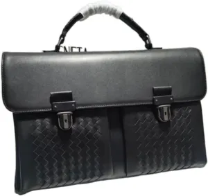 Mens Business Briefcase, Large Capacity Leather Messenger Shoulder Bag for Work & Travel (Black)
