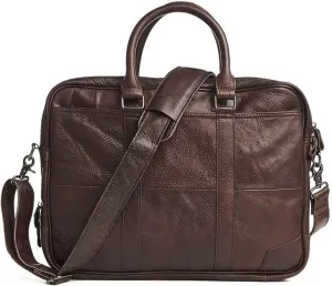 Mens Business Genuine Leather Briefcase, Laptop Messenger Bag with Removable Shoulder Straps (Brown)