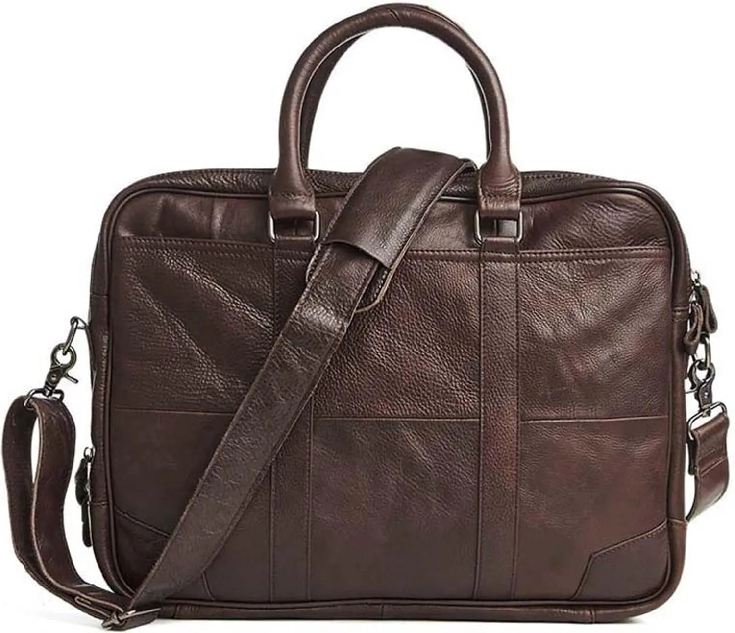 Mens Business Genuine Leather Briefcase, Laptop Messenger Bag with Removable Shoulder Straps (Brown)