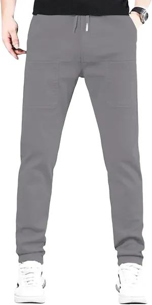 Men's Casual Sports Pants Solid Color Splice Line Trousers Drawstring Stretchy Workout Trousers Slim Fit Simple Pants