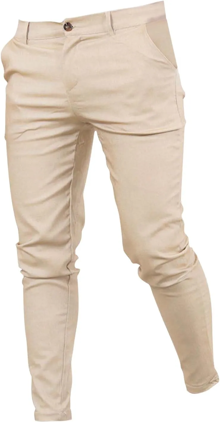 Mens Dress Pants Slim Fit Stretch Tapered Suit Trousers Casual Lightweight Business Work Clothes