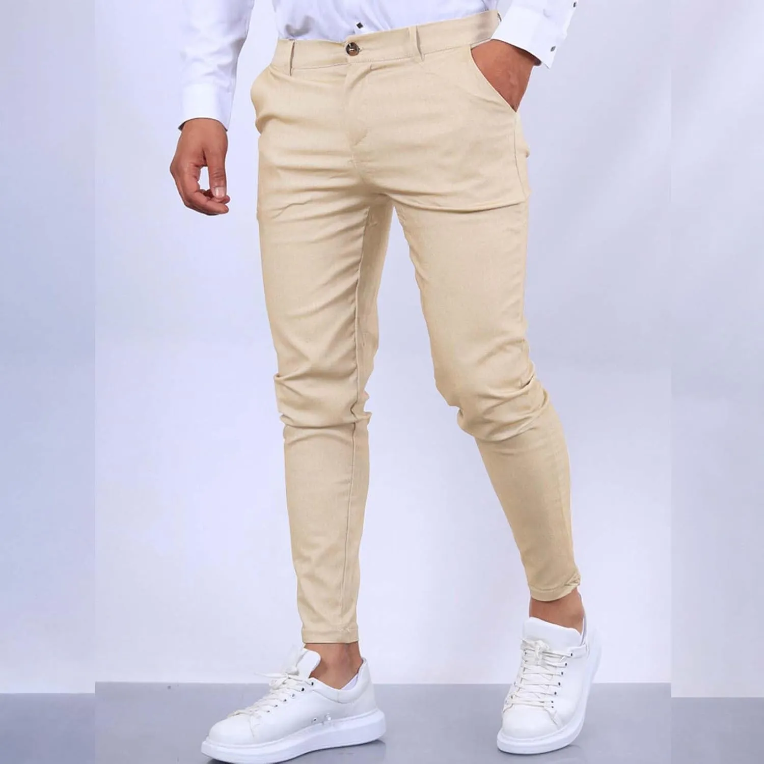Mens Dress Pants Slim Fit Stretch Tapered Suit Trousers Casual Lightweight Business Work Clothes