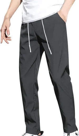 Mens Glide Pants Quick Dry Pull-On Stretch Pants Comfy Athletic Drawstring Lightweight Breathable Track Hiking Pants