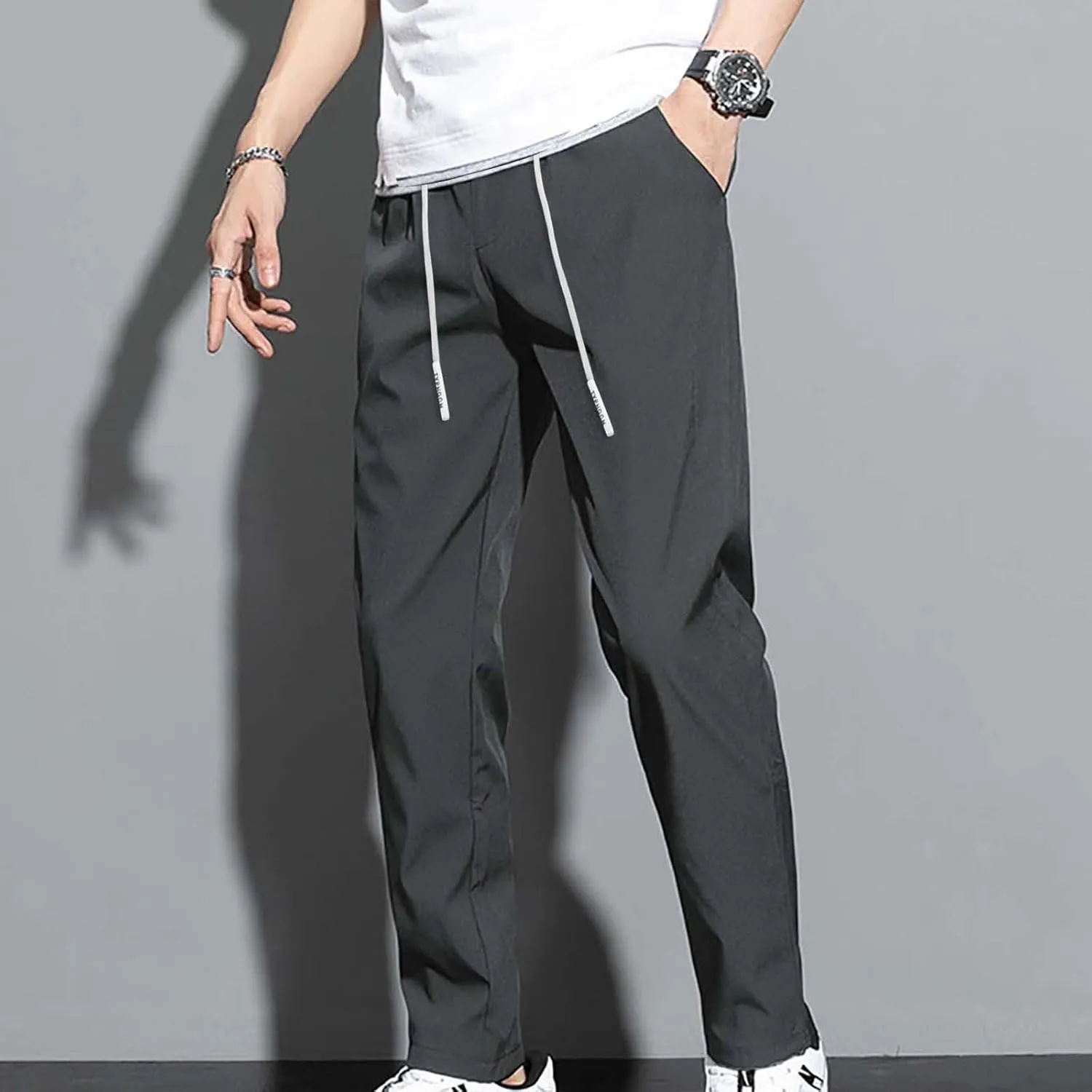 Mens Glide Pants Quick Dry Pull-On Stretch Pants Comfy Athletic Drawstring Lightweight Breathable Track Hiking Pants