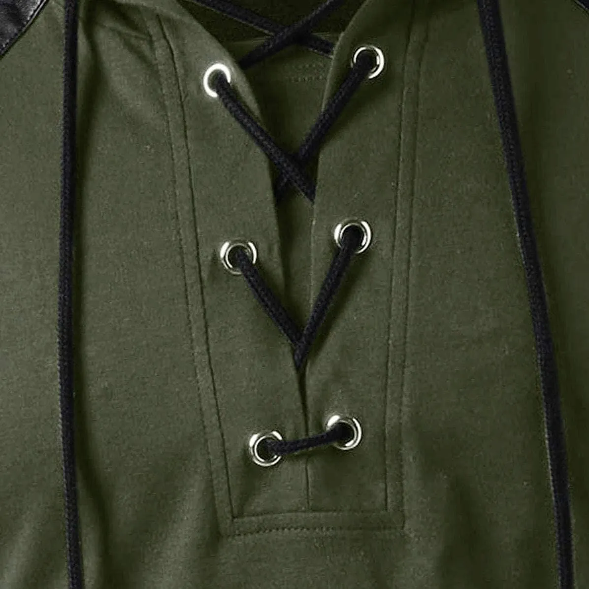 Mens Gothic Lace Up Hoodie Shirts Retro Sweatshirt Vintage Steampunk Hooded Tops Halloween Cosplay Costume
