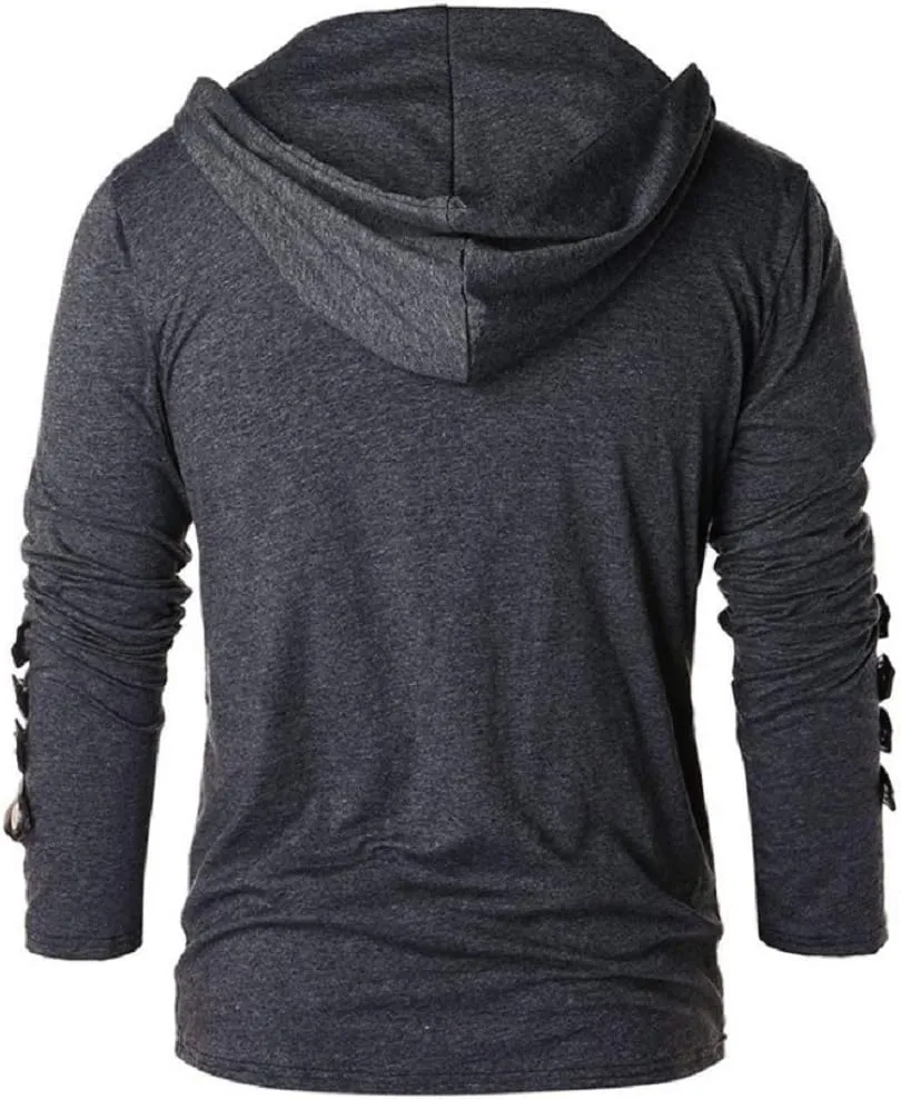 Mens Gothic Lace Up Hoodie Shirts Retro Sweatshirt Vintage Steampunk Hooded Tops Halloween Cosplay Costume