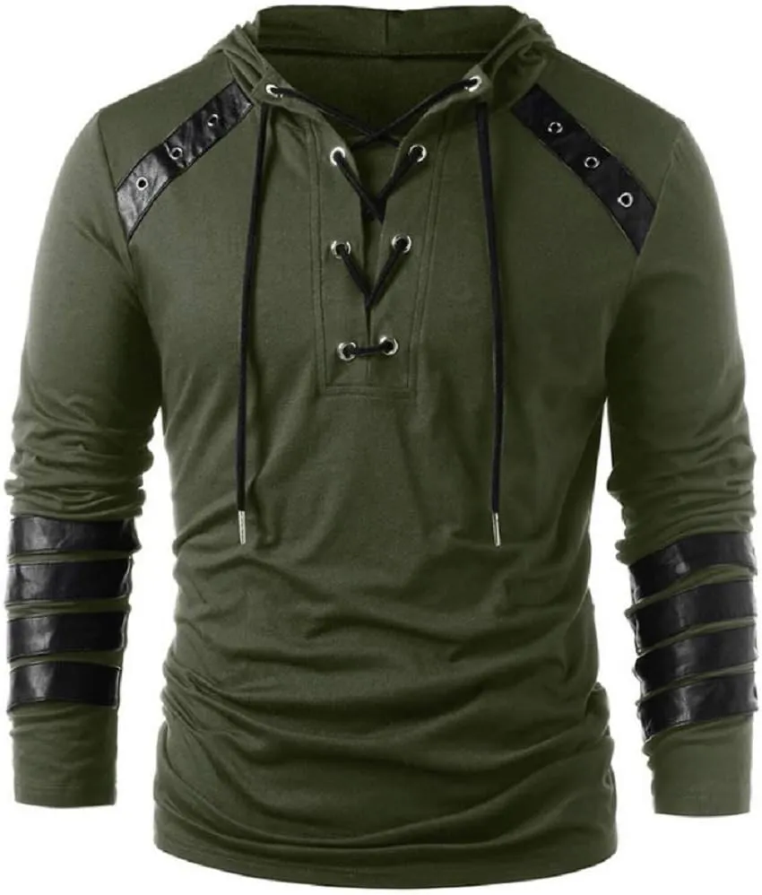 Mens Gothic Lace Up Hoodie Shirts Retro Sweatshirt Vintage Steampunk Hooded Tops Halloween Cosplay Costume