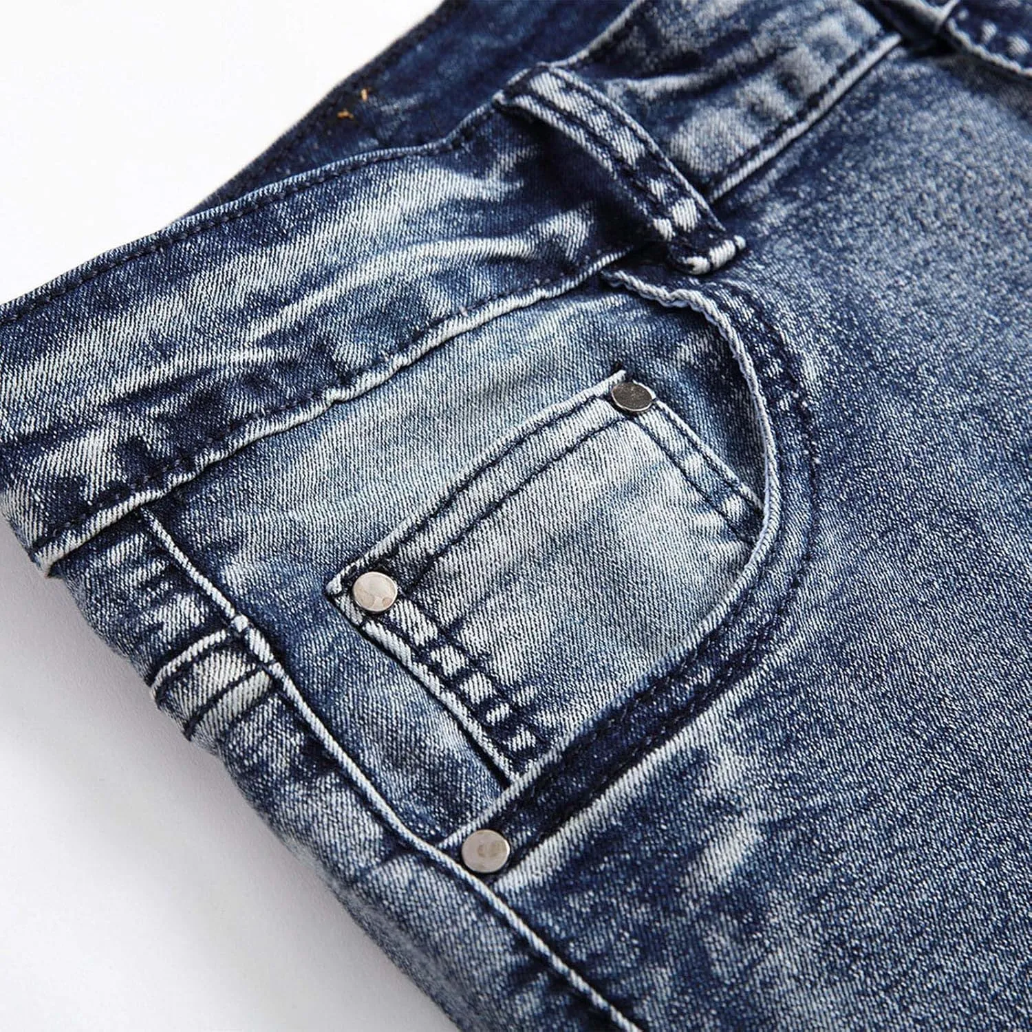 Mens Jeans Skinny-Fit Fashion Ripped Denim Pants Casual Fashion Slacks Stretch Straight Legs Cotton Work Trousers