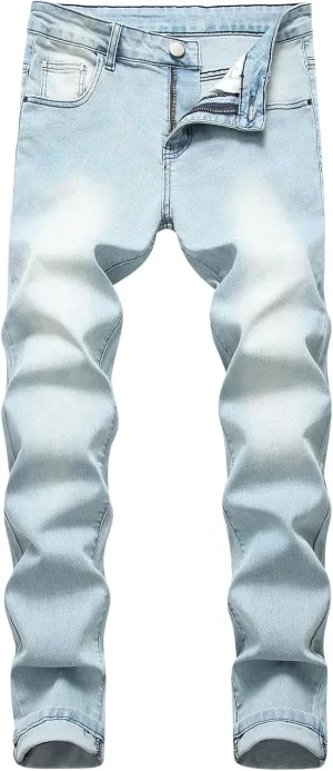 Mens Jeans Skinny-Fit Fashion Ripped Denim Pants Casual Fashion Slacks Stretch Straight Legs Cotton Work Trousers
