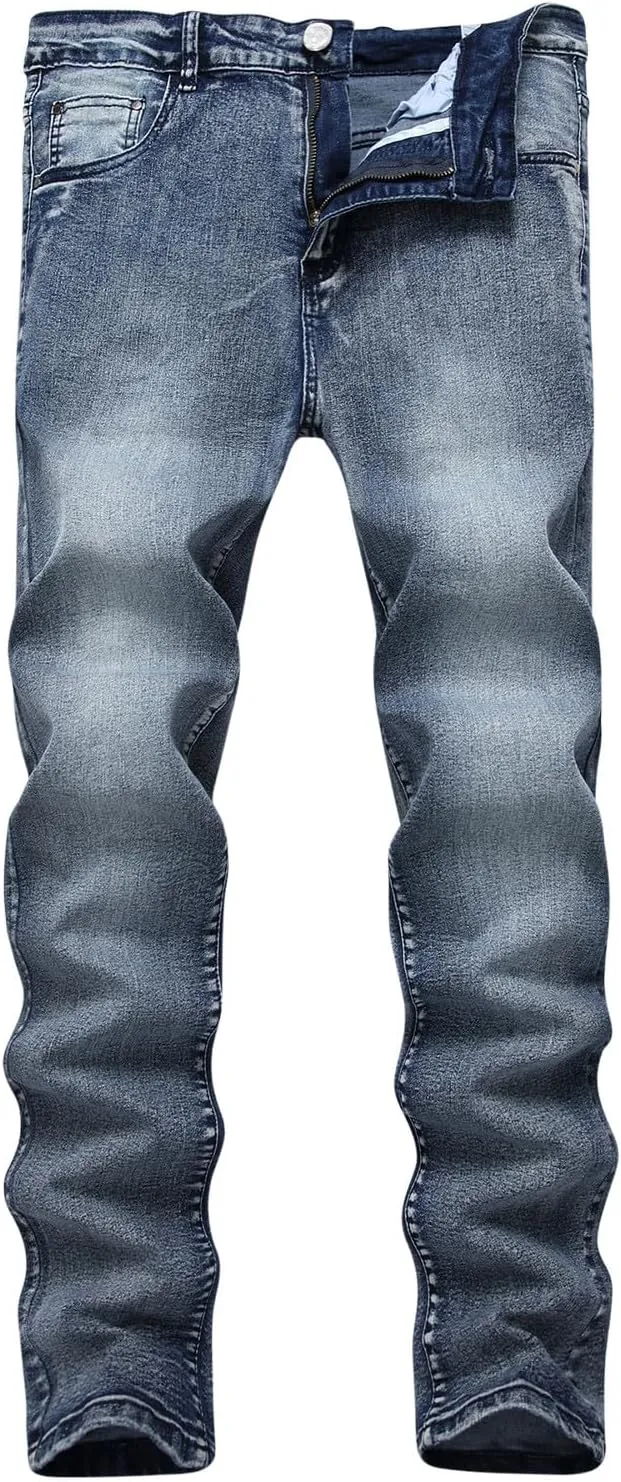 Mens Jeans Skinny-Fit Fashion Ripped Denim Pants Casual Fashion Slacks Stretch Straight Legs Cotton Work Trousers