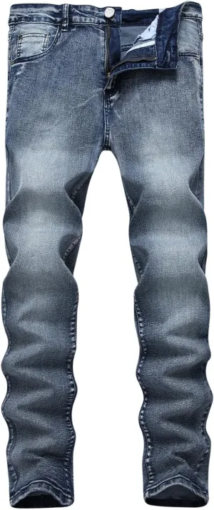 Mens Jeans Skinny-Fit Fashion Ripped Denim Pants Casual Fashion Slacks Stretch Straight Legs Cotton Work Trousers