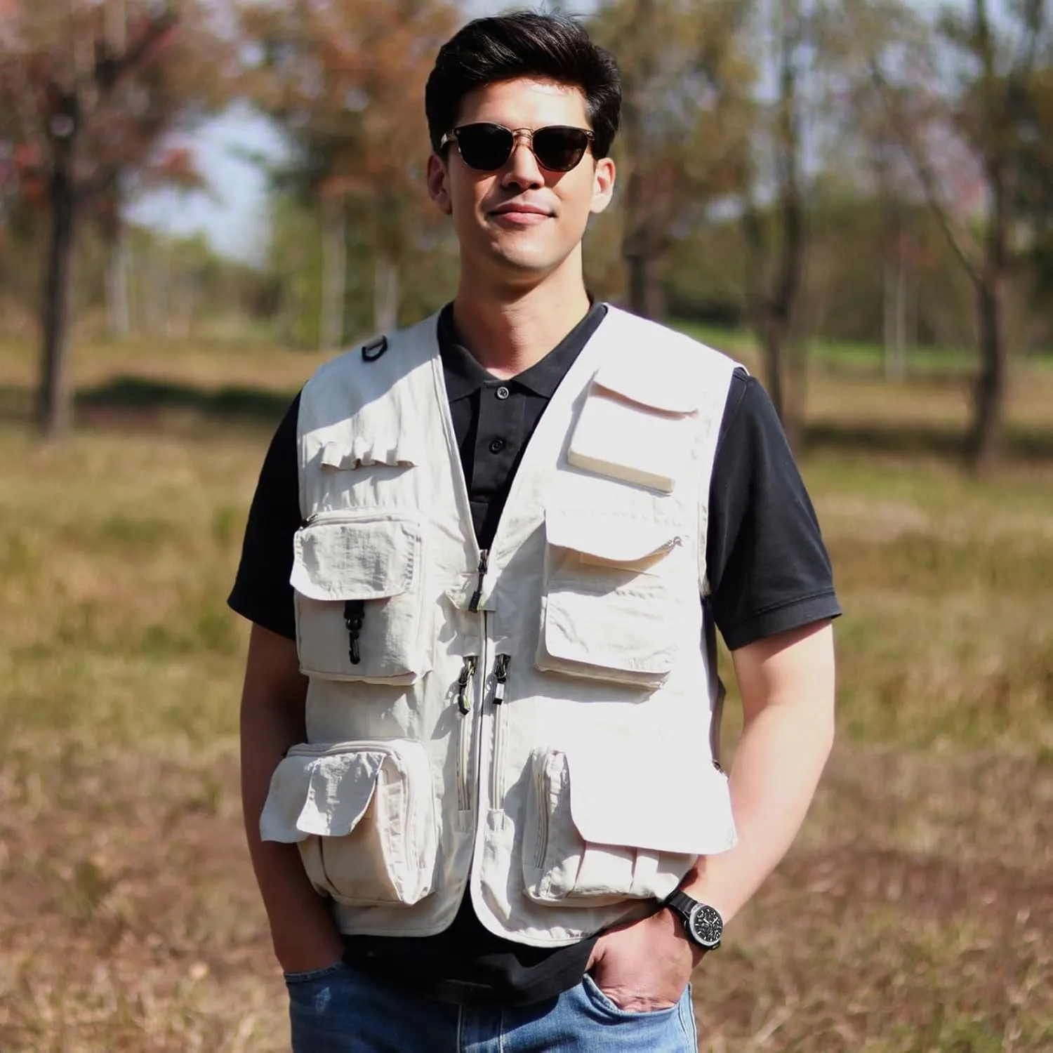 Mens Lightweight Safari Travel Fishing Photography Outdoor Work Cargo Vest with Pockets