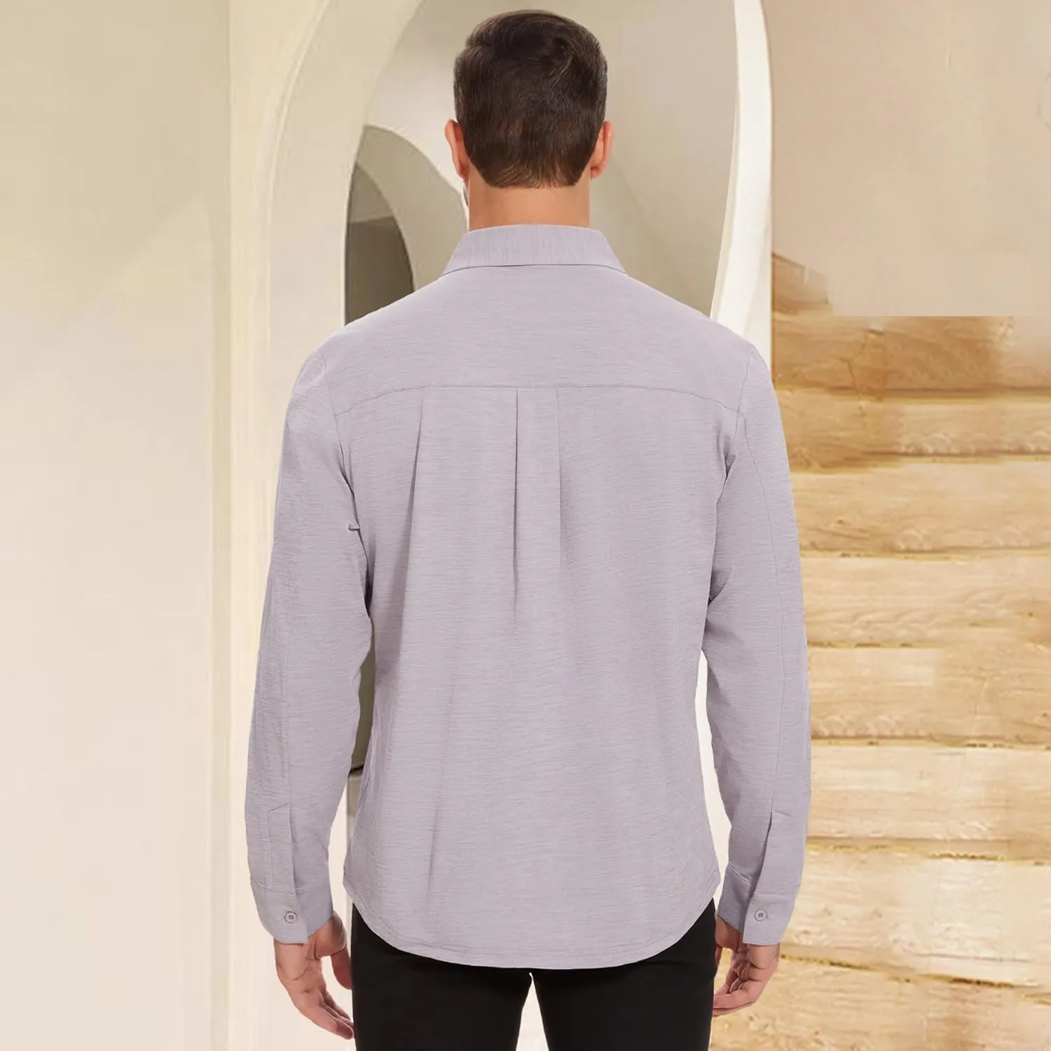 Men's Long Sleeve Casual Button Down Shirts Untucked Shirts for Men Business Stretch Wrinkle Free Dress Shirt