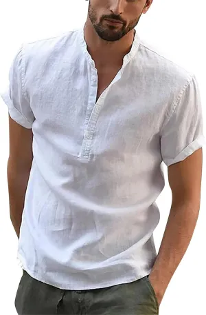 Mens Shirts Casual Stylish Designer Summer Cotton Linen Solid Color Long Sleeve Shirts Loose Stand Collar Shirts
