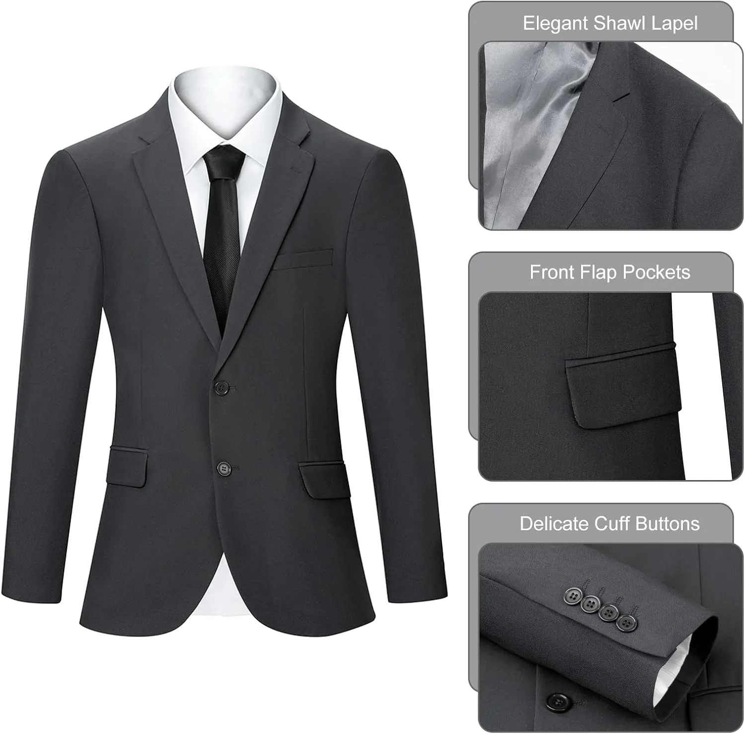 Men's Suit Slim Fit 2 Piece Suits for Men, Two Button Blazer Jacket Pants Set with Tie for Wedding Business Dinner