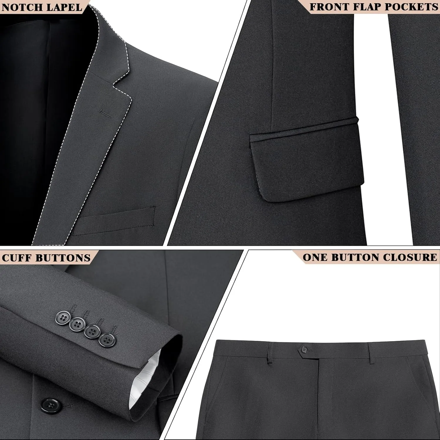 Men's Suit Slim Fit 2 Piece Suits for Men, Two Button Blazer Jacket Pants Set with Tie for Wedding Business Dinner