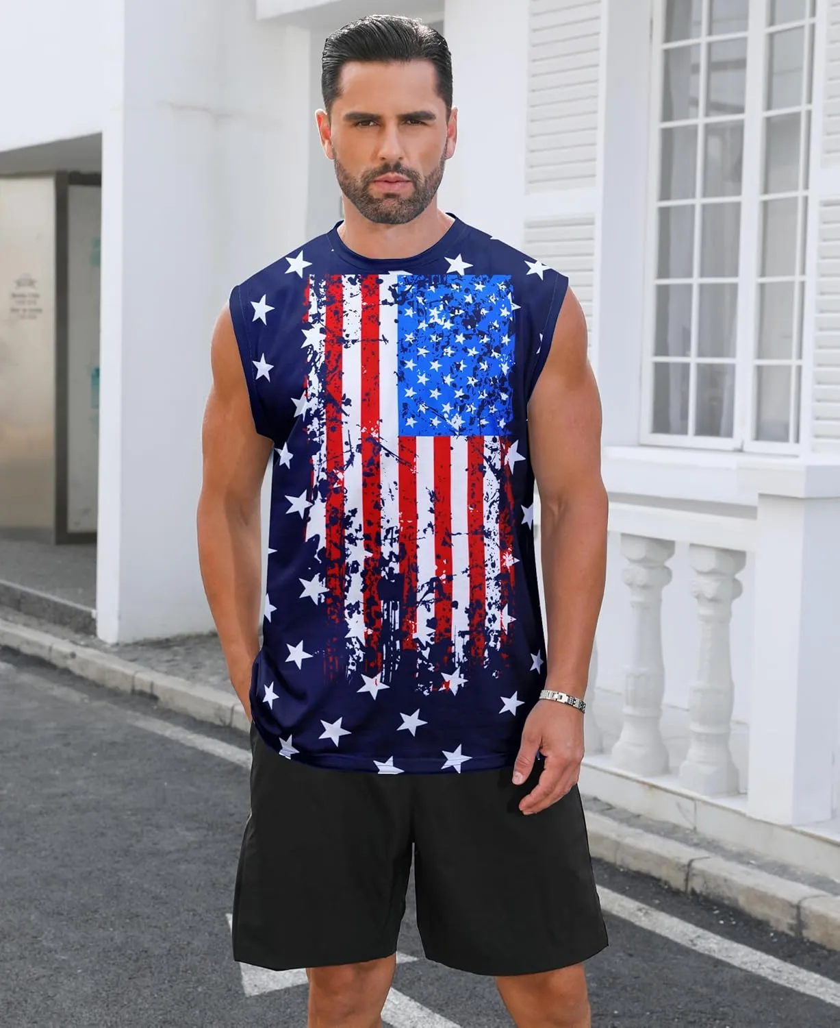 Mens USA Flag Stars and Stripes 4th of July Tank Tops Retro Muscle 1776 Sleeveless Shirt