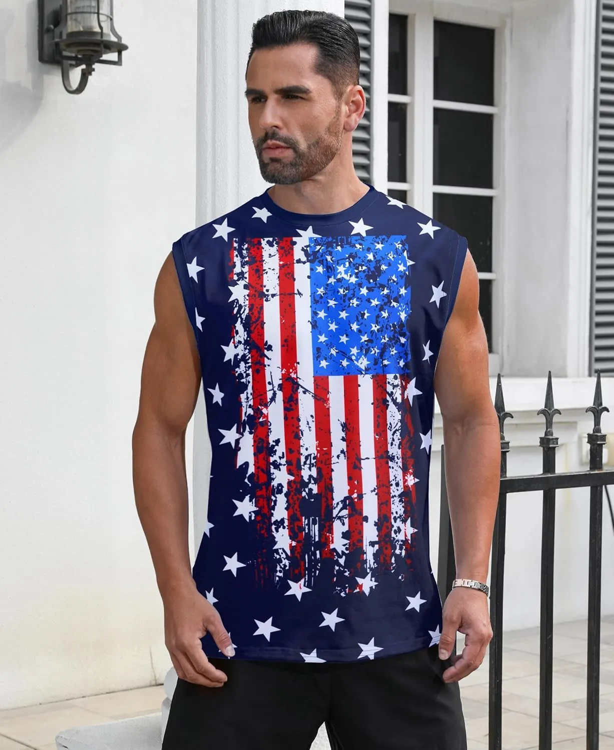 Mens USA Flag Stars and Stripes 4th of July Tank Tops Retro Muscle 1776 Sleeveless Shirt