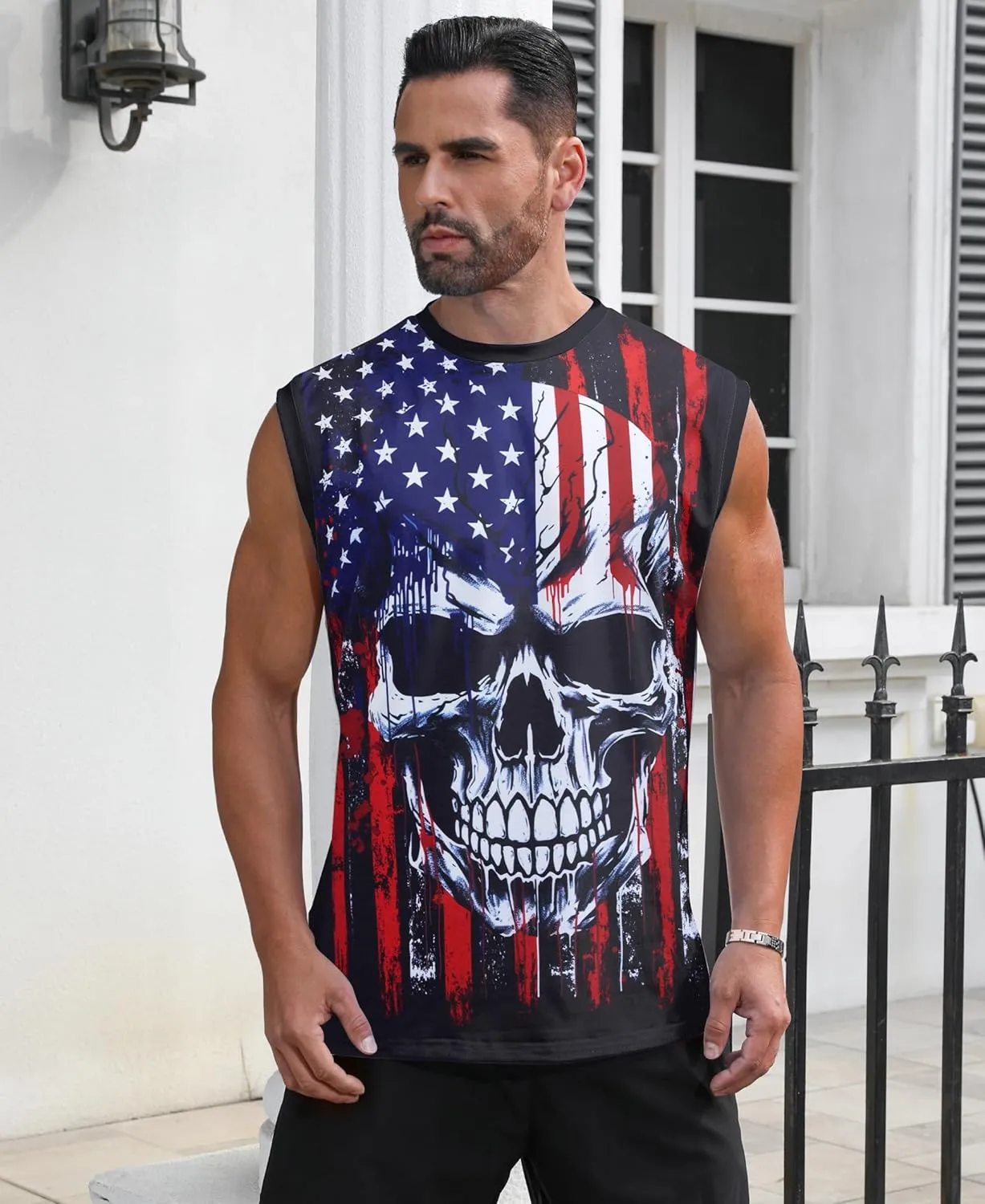 Mens USA Flag Stars and Stripes 4th of July Tank Tops Retro Muscle 1776 Sleeveless Shirt