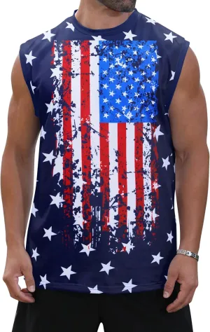 Mens USA Flag Stars and Stripes 4th of July Tank Tops Retro Muscle 1776 Sleeveless Shirt