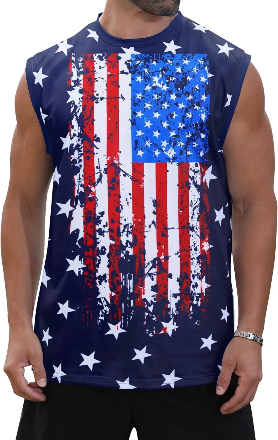 Mens USA Flag Stars and Stripes 4th of July Tank Tops Retro Muscle 1776 Sleeveless Shirt