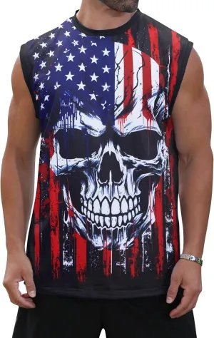 Mens USA Flag Stars and Stripes 4th of July Tank Tops Retro Muscle 1776 Sleeveless Shirt