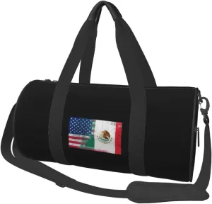 Mexican American Flag Convertible Garment Bag with Shoulder Strap, Carry on Garment Duffel Bag for Men Women - Rolling Foldable for Travel Luggage Bags (Black)
