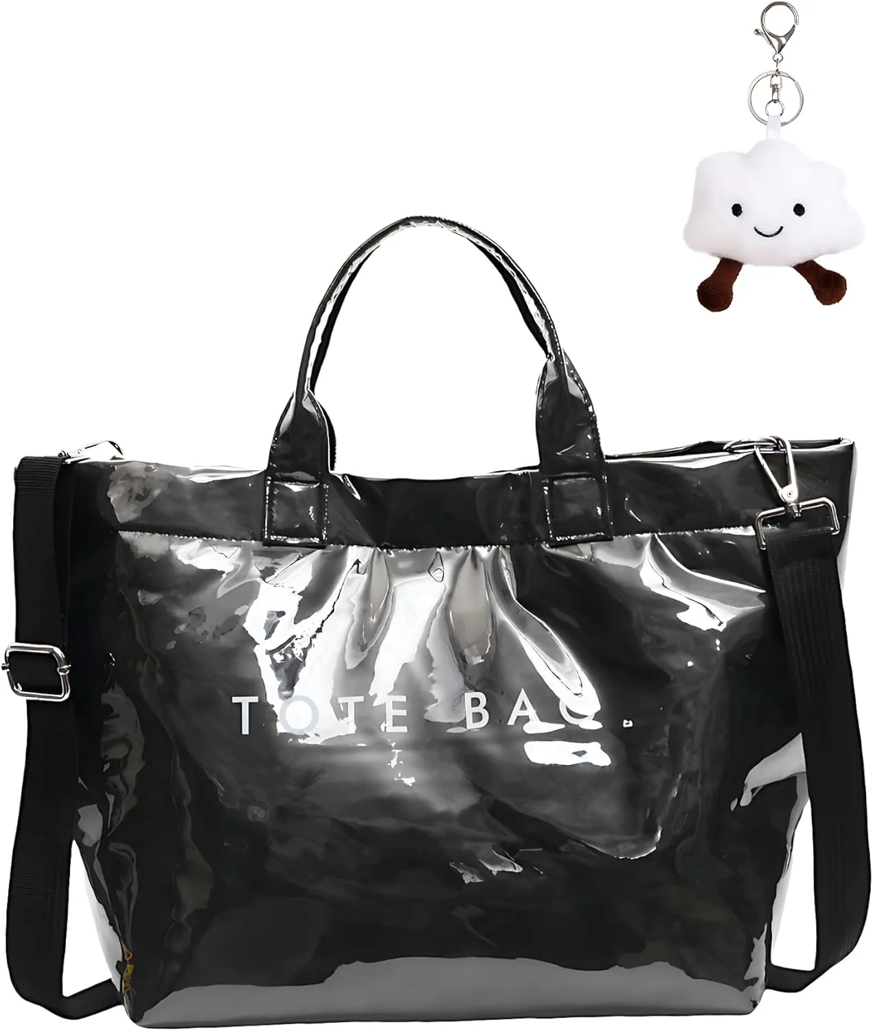 Micmores PVC Tote Bag for Women Letters Print Large Kraft Paper Handbag Top Handle Clear Hobo Crossbody Bag for Work Travel