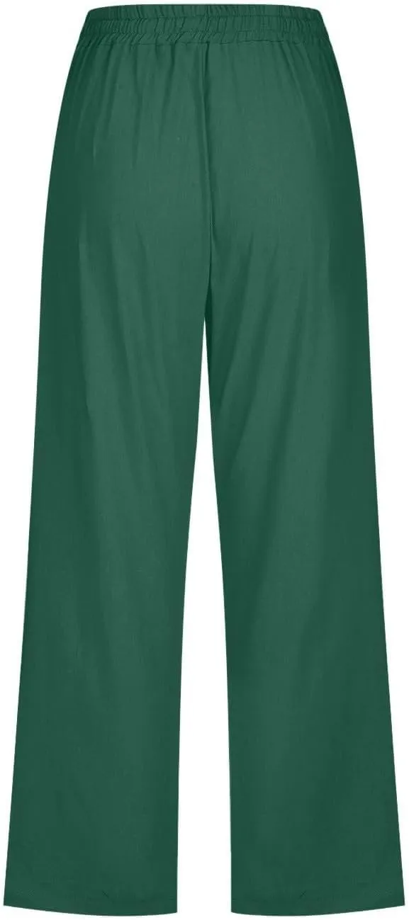 midelxp Linen Capri Pants for Women Casual 2024 Summer Drawstring High Waist Lounge Pants Baggy Straight Leg Cropped Trouser