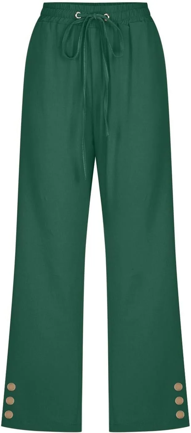 midelxp Linen Capri Pants for Women Casual 2024 Summer Drawstring High Waist Lounge Pants Baggy Straight Leg Cropped Trouser