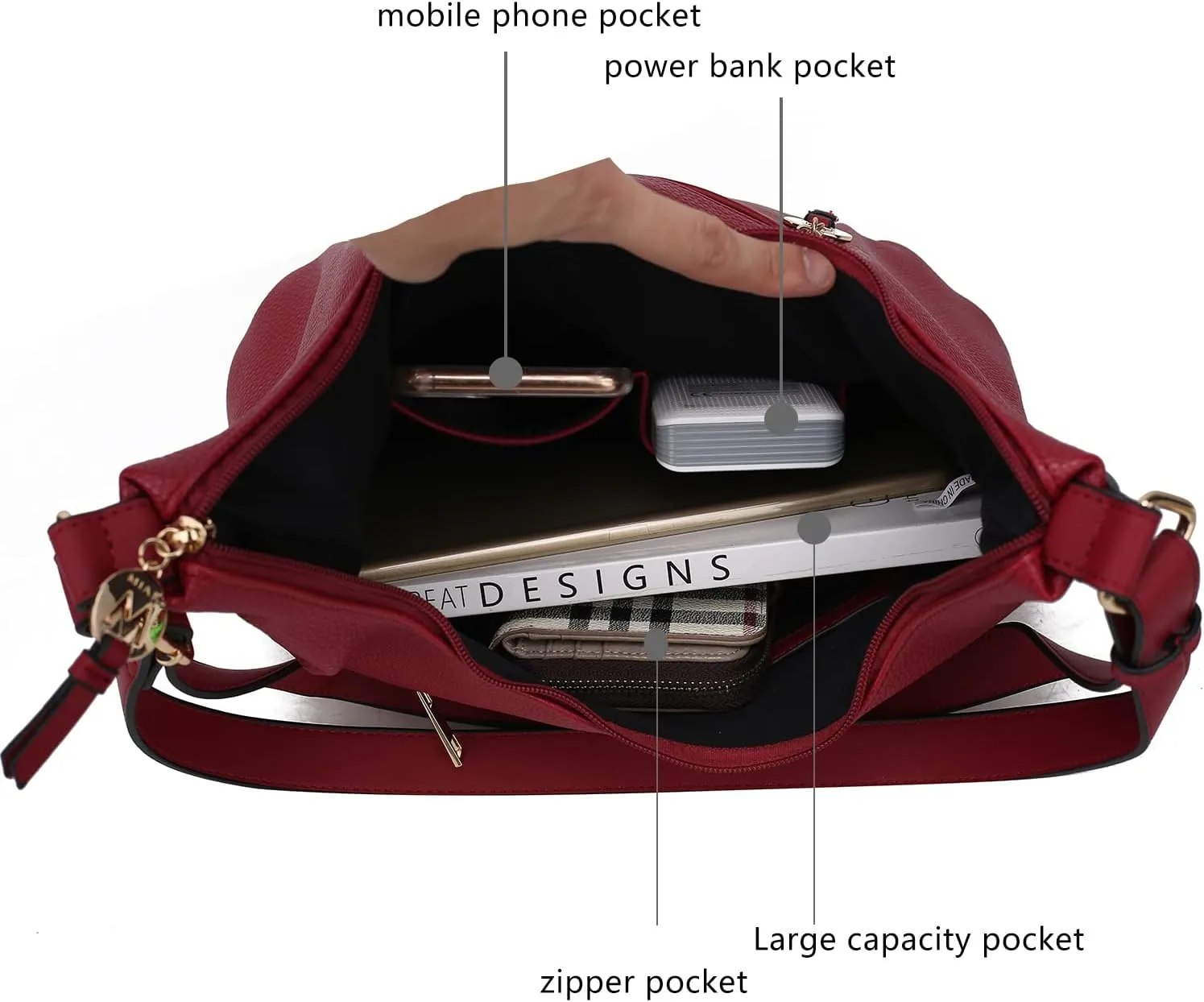 MKF Collection Crossbody Bag for Women  PU Leather Hobo Handbag  Designer Side Messenger Purse, Shoulder Crossover